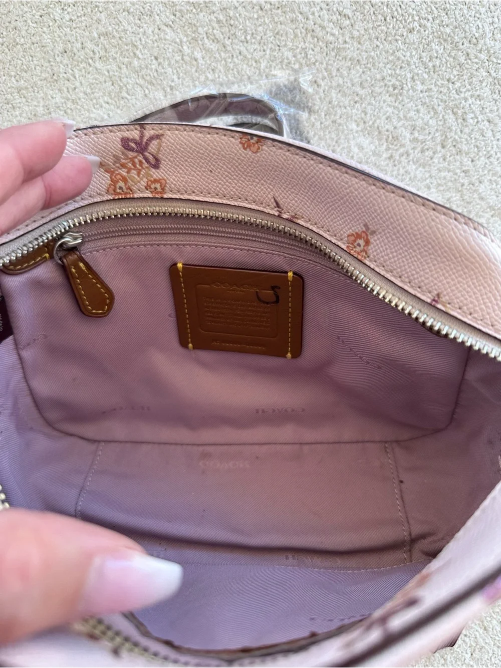Coach Pink Floral Pebble Leather Crossbody Bag